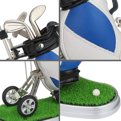 Stylish Blue Golf Pen Holder with 3 Club Pens & Movable Cart - Perfect Desk Decor & Fun Gift for Golf Lovers on Any Occasion!