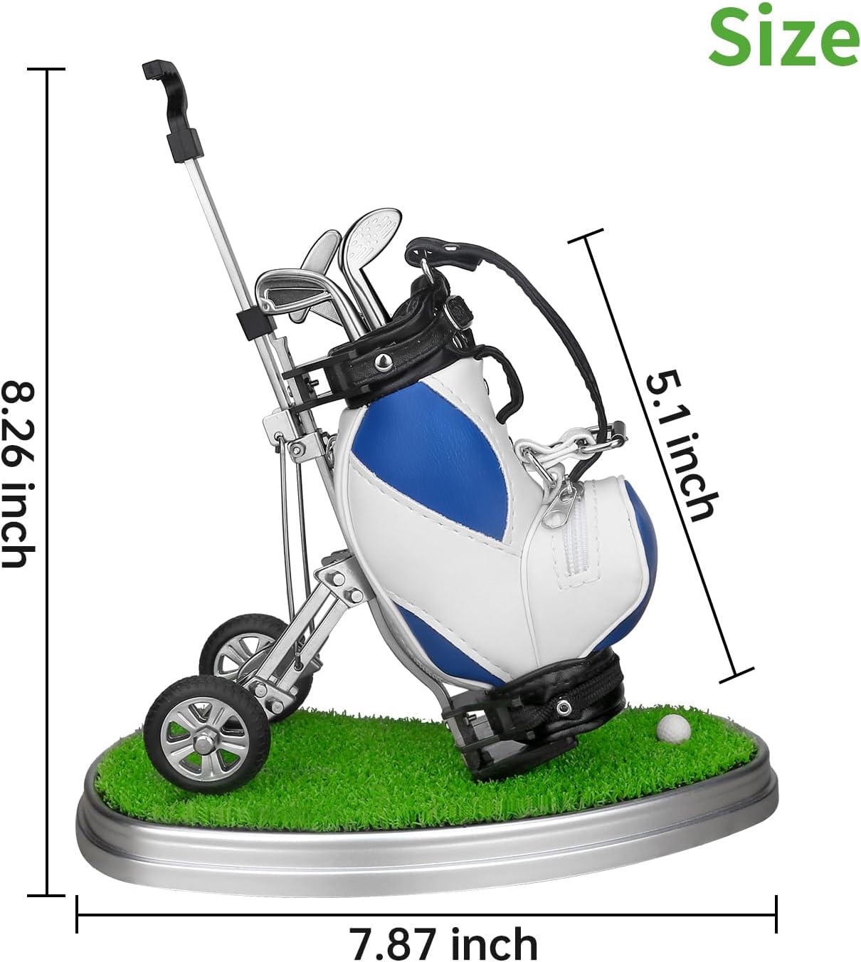 Stylish Blue Golf Pen Holder with 3 Club Pens & Movable Cart - Perfect Desk Decor & Fun Gift for Golf Lovers on Any Occasion!