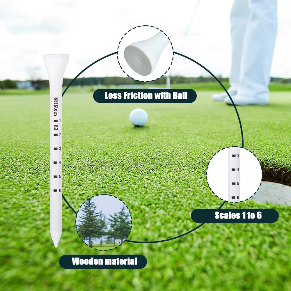 50pcs Premium Wooden Golf Tees w/ Height Markers